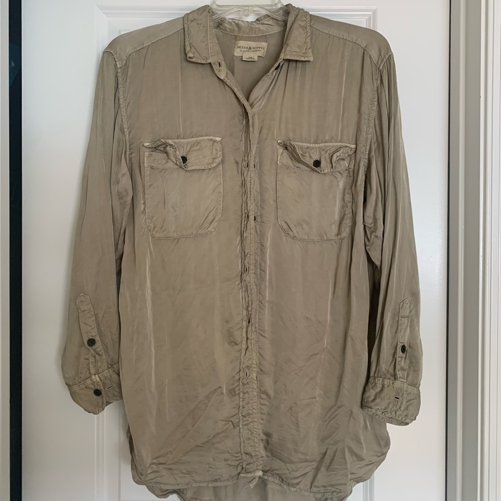 Denim & Supply Ralph Lauren Womens Button Down Tan Shirt Size M